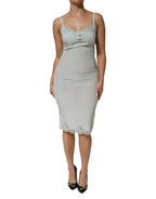 Dolce & Gabbana Light Blue Silk Lace Midi Bodycon Slip Dress - Zeiniez