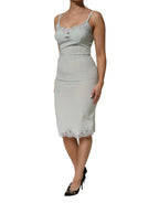 Dolce & Gabbana Light Blue Silk Lace Midi Bodycon Slip Dress - Zeiniez