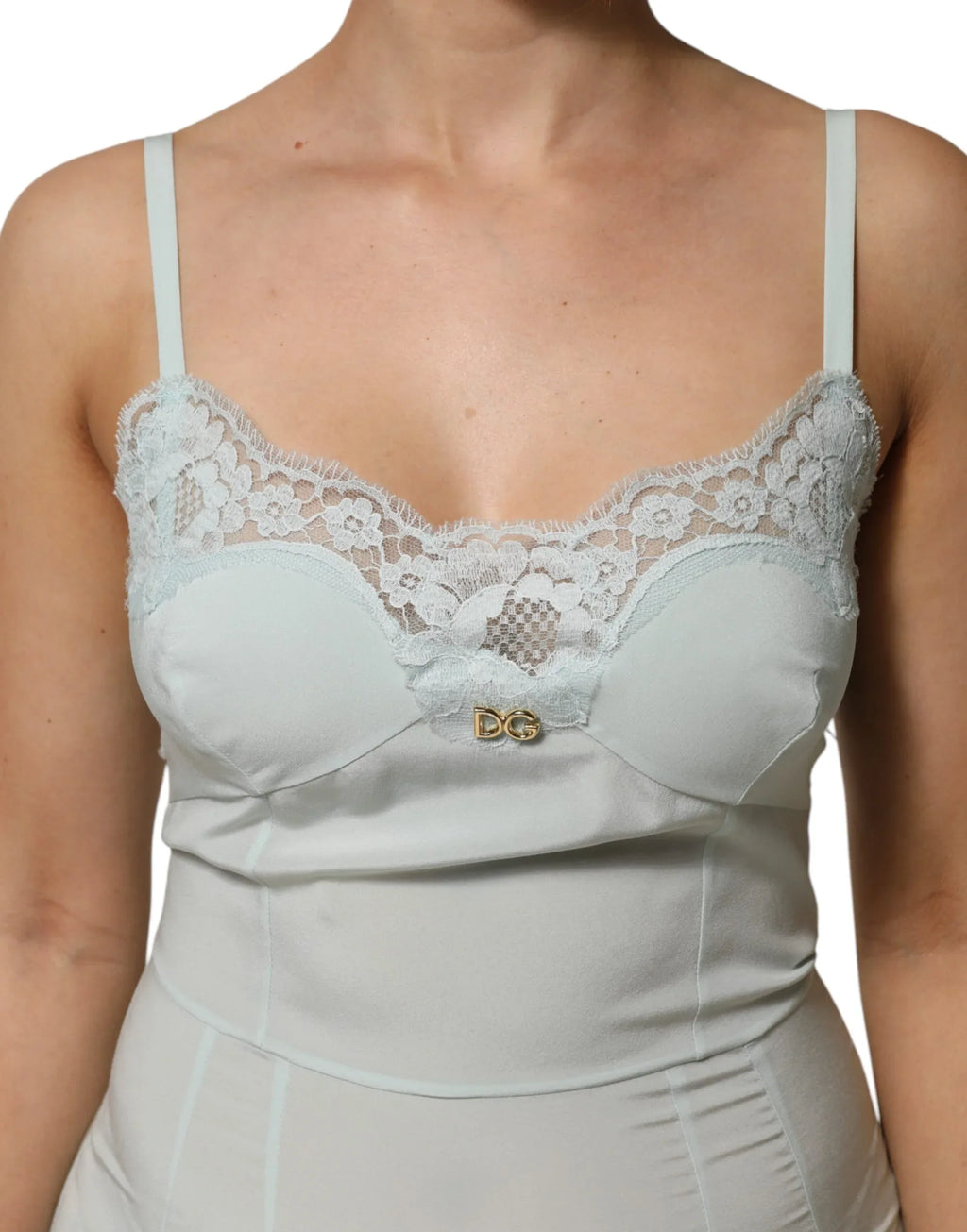 Dolce & Gabbana Light Blue Silk Lace Midi Bodycon Slip Dress - Zeiniez