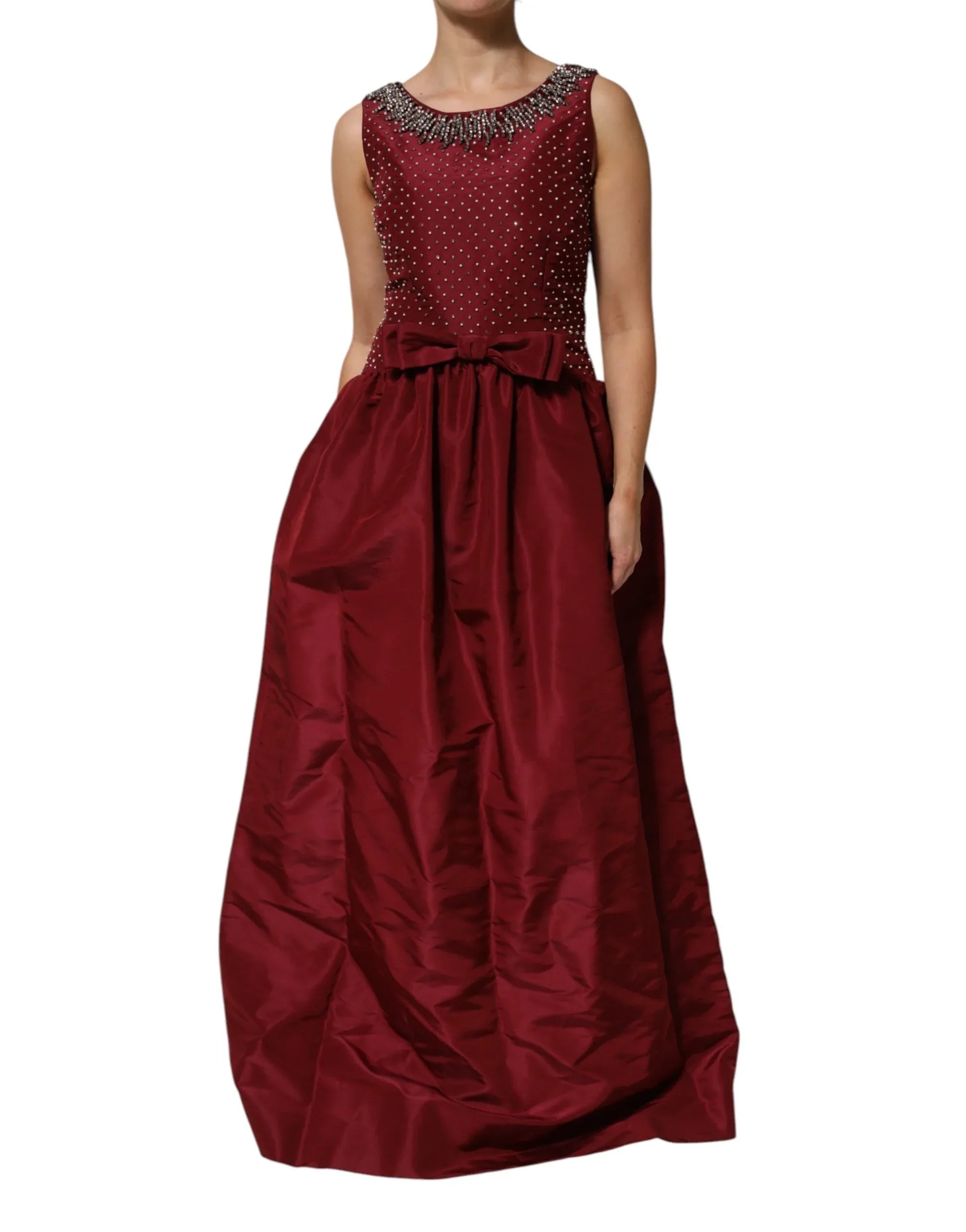 Dolce & Gabbana Burgundy Silk Beaded Evening Gown Dress - Zeiniez