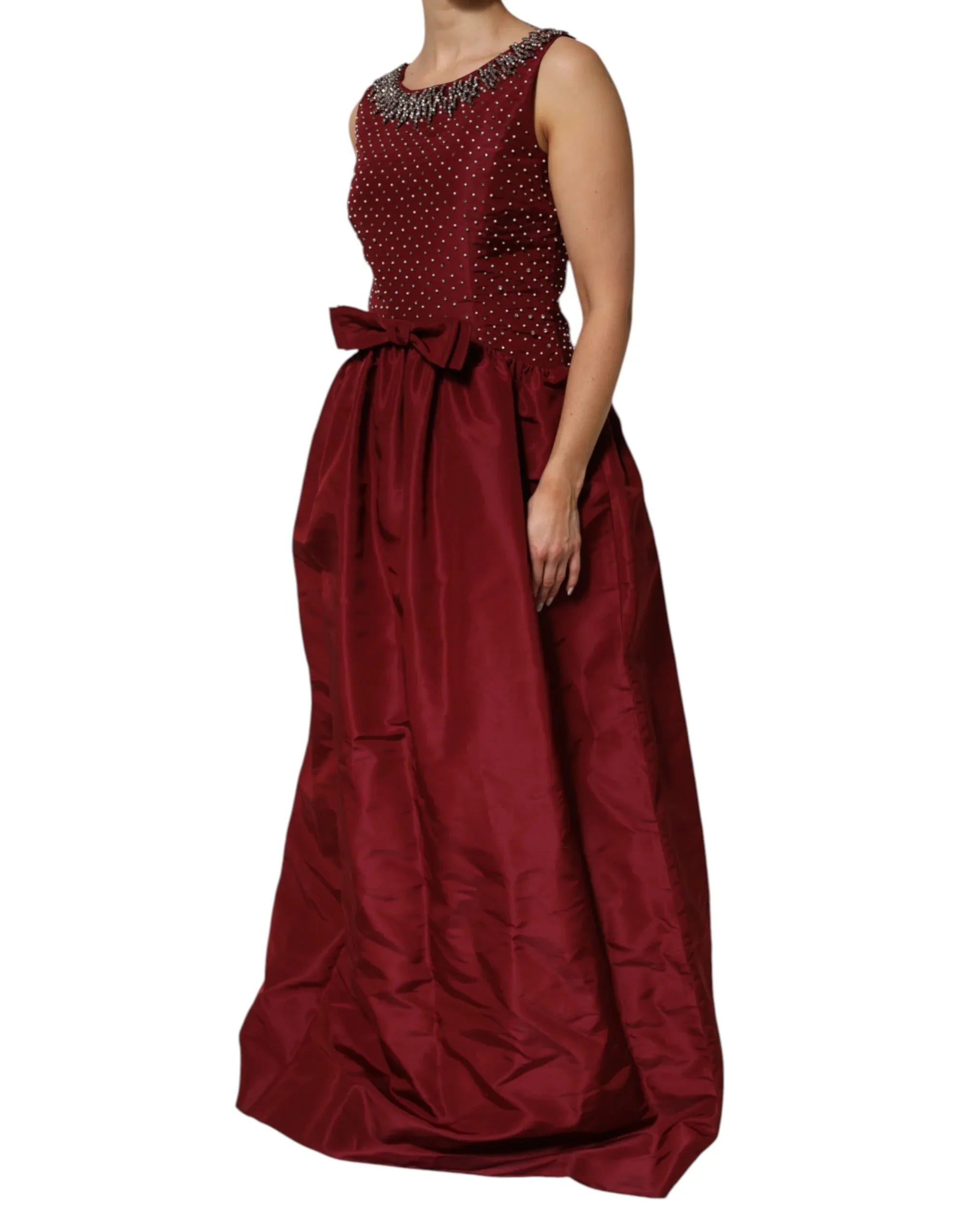 Dolce & Gabbana Burgundy Silk Beaded Evening Gown Dress - Zeiniez