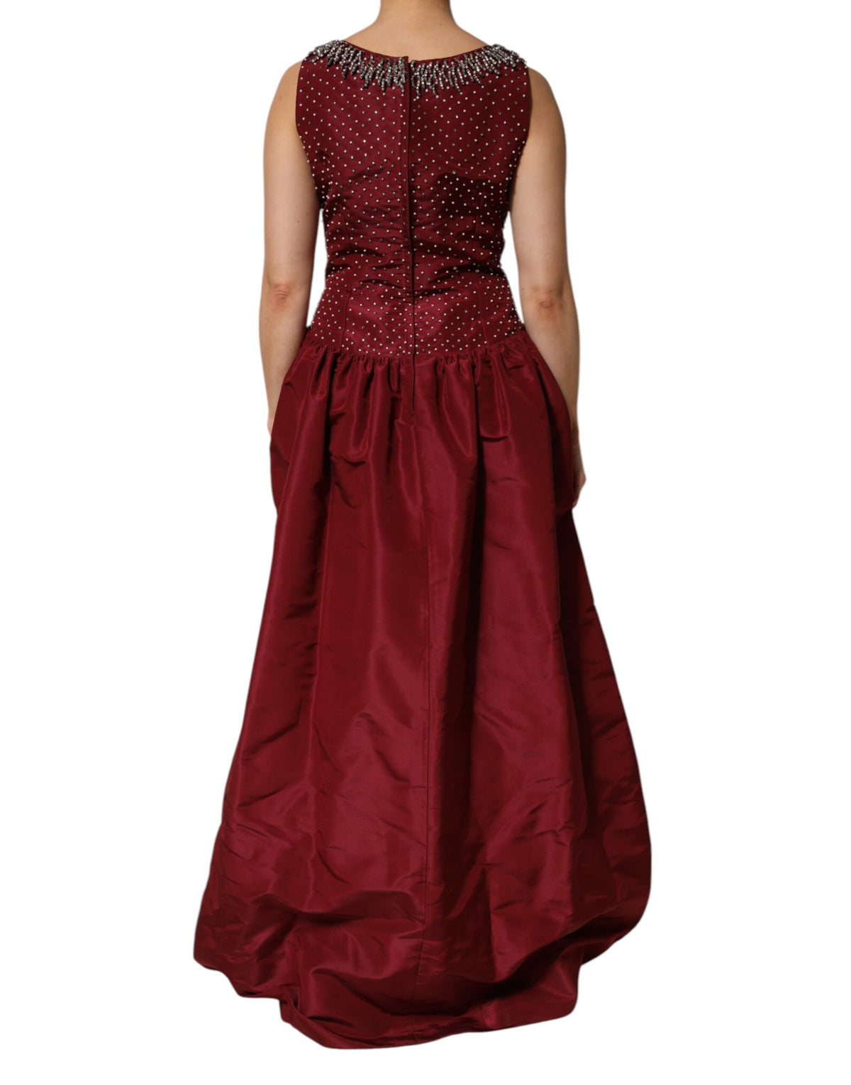 Dolce & Gabbana Burgundy Silk Beaded Evening Gown Dress