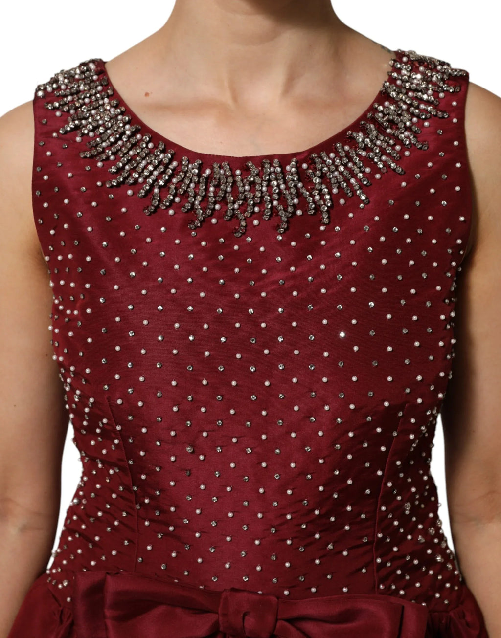 Dolce & Gabbana Burgundy Silk Beaded Evening Gown Dress - Zeiniez