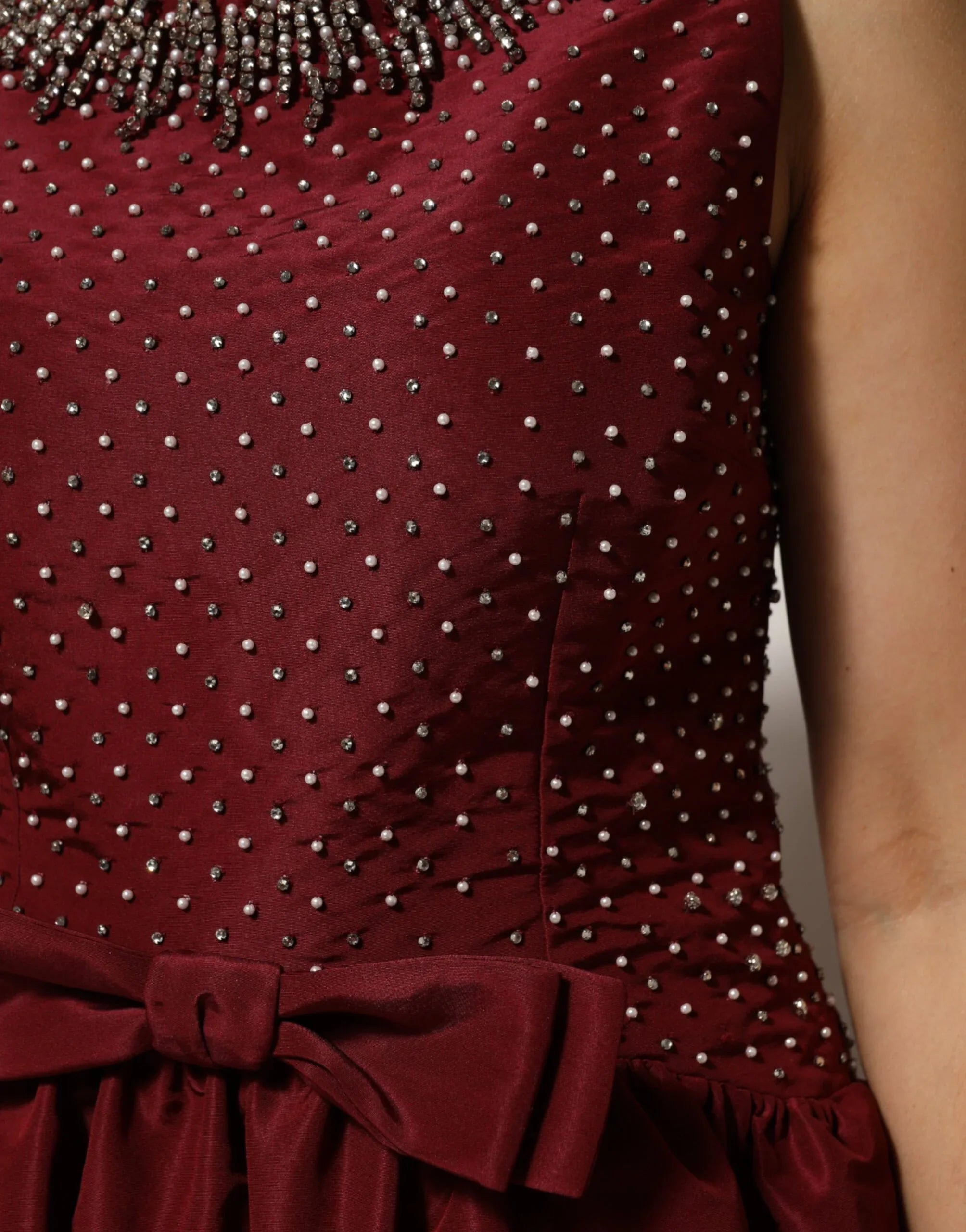 Dolce & Gabbana Burgundy Silk Beaded Evening Gown Dress - Zeiniez