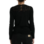 Dolce & Gabbana Black Silk Lace Trim Long Sleeves Blouse Top - Zeiniez