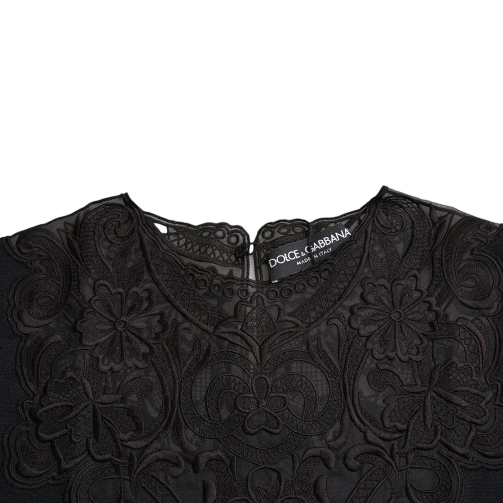 Dolce & Gabbana Black Silk Lace Trim Long Sleeves Blouse Top - Zeiniez