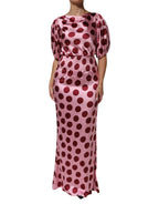 Dolce & Gabbana Pink Red Polka Dot Silk Satin Maxi Gown Dress - Zeiniez