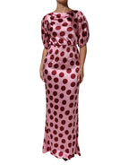 Dolce & Gabbana Pink Red Polka Dot Silk Satin Maxi Gown Dress