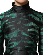 Dolce & Gabbana Black Green Metallic Jacquard Mini Long Dress - Zeiniez