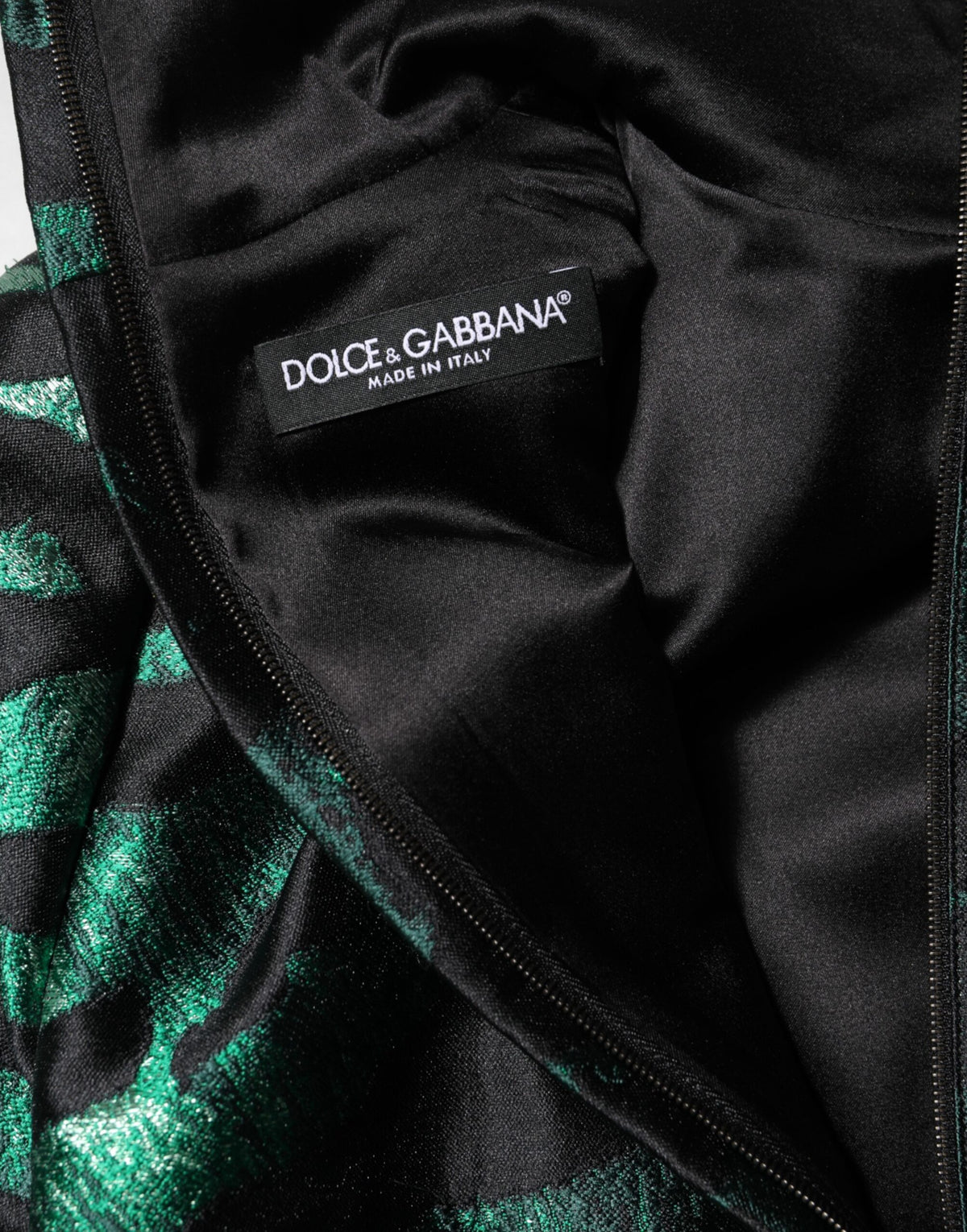 Dolce & Gabbana Black Green Metallic Jacquard Mini Long Dress
