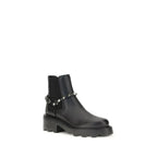 Valentino Garavani Black Calf Leather Bos Taurus Ankle Boots - Zeiniez