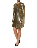 Dolce & Gabbana Gold Sequin Long Sleeve Mini Dress - Zeiniez