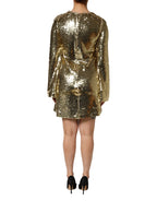 Dolce & Gabbana Gold Sequin Long Sleeve Mini Dress - Zeiniez
