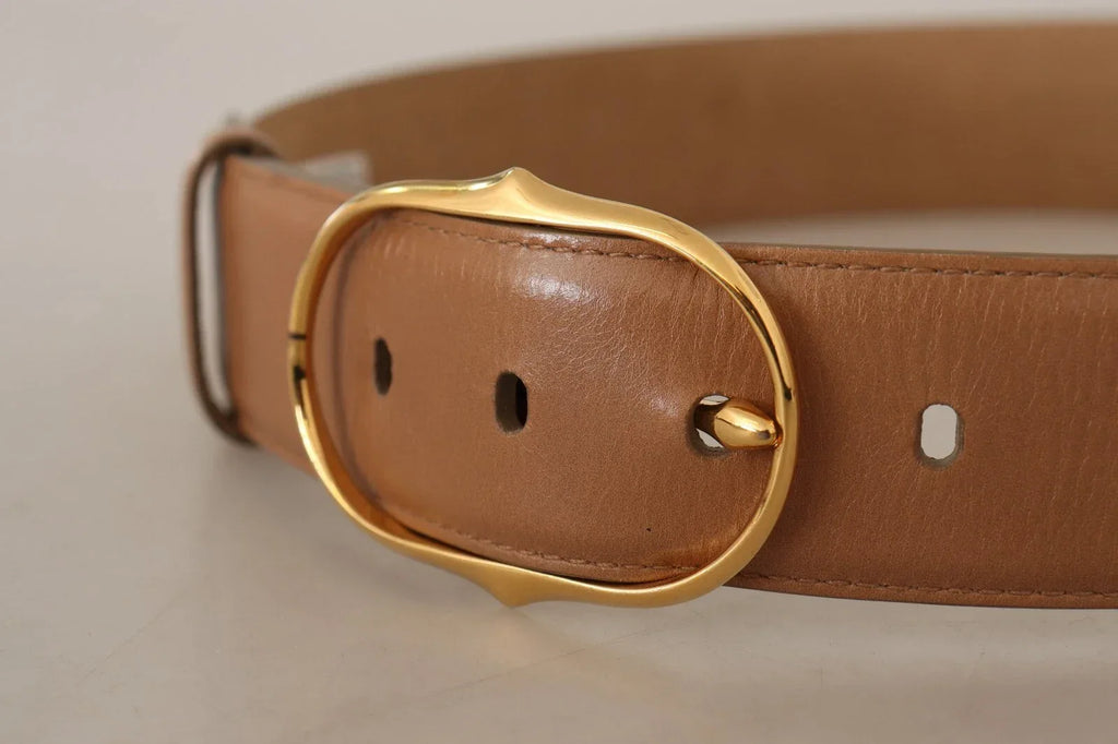 Costume National Brown Leather Gold Metal Oval Buckle Belt - Zeiniez