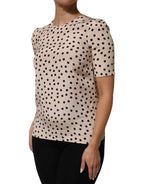 Dolce & Gabbana Beige Black Polka Dot Silk Short Sleeve Blouse Top - Zeiniez