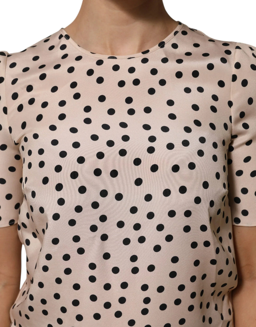 Dolce & Gabbana Beige Black Polka Dot Silk Short Sleeve Blouse Top - Zeiniez