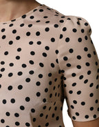 Dolce & Gabbana Beige Black Polka Dot Silk Short Sleeve Blouse Top - Zeiniez