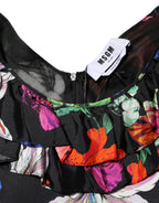 MSGM Dress Black Multicolor Floral Ruffle Long Sleeve Mini Dress - Zeiniez