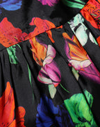 MSGM Dress Black Multicolor Floral Ruffle Long Sleeve Mini Dress
