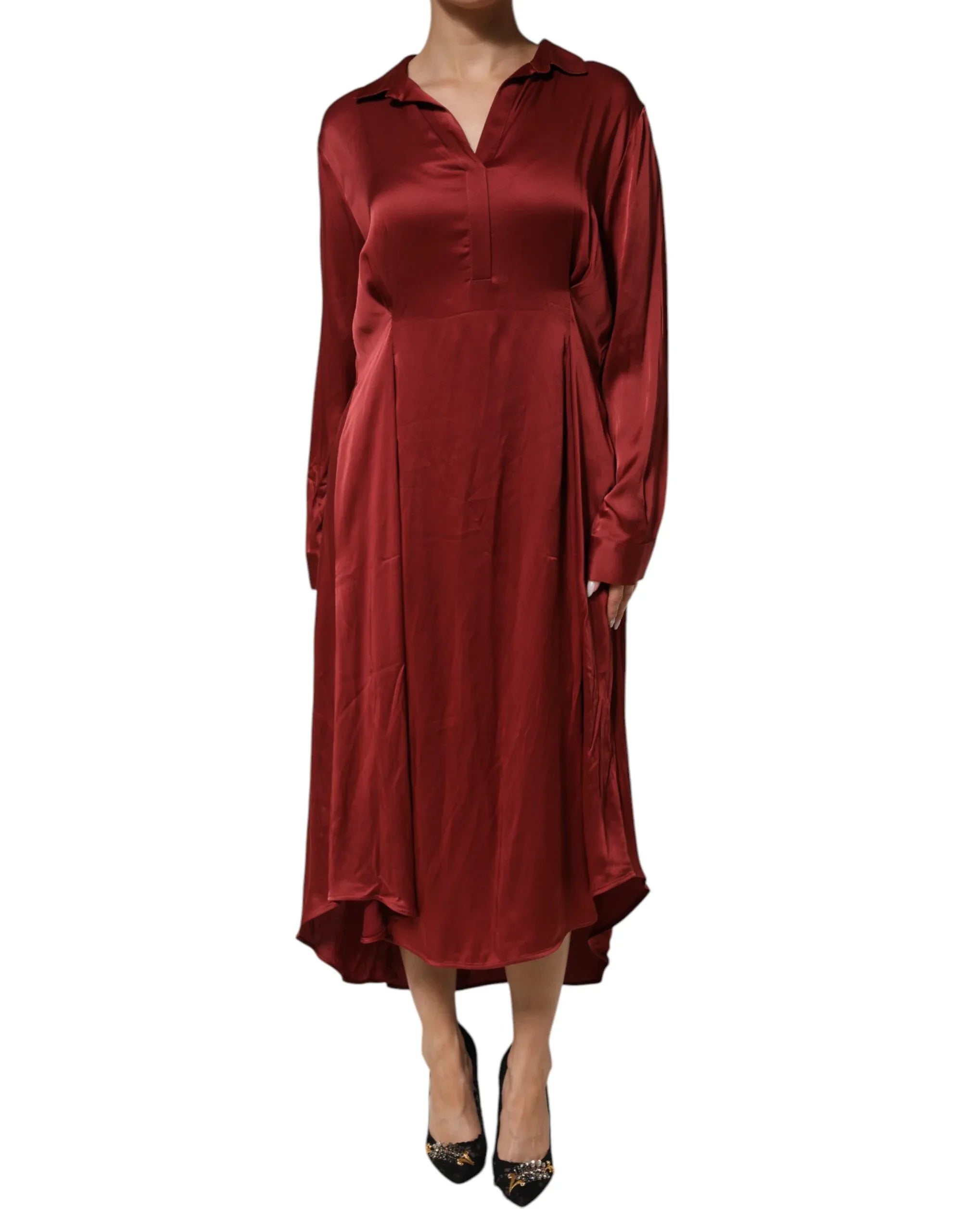 Fabiana Filippi Burgundy Acetate Viscose Satin Long Dress - Zeiniez