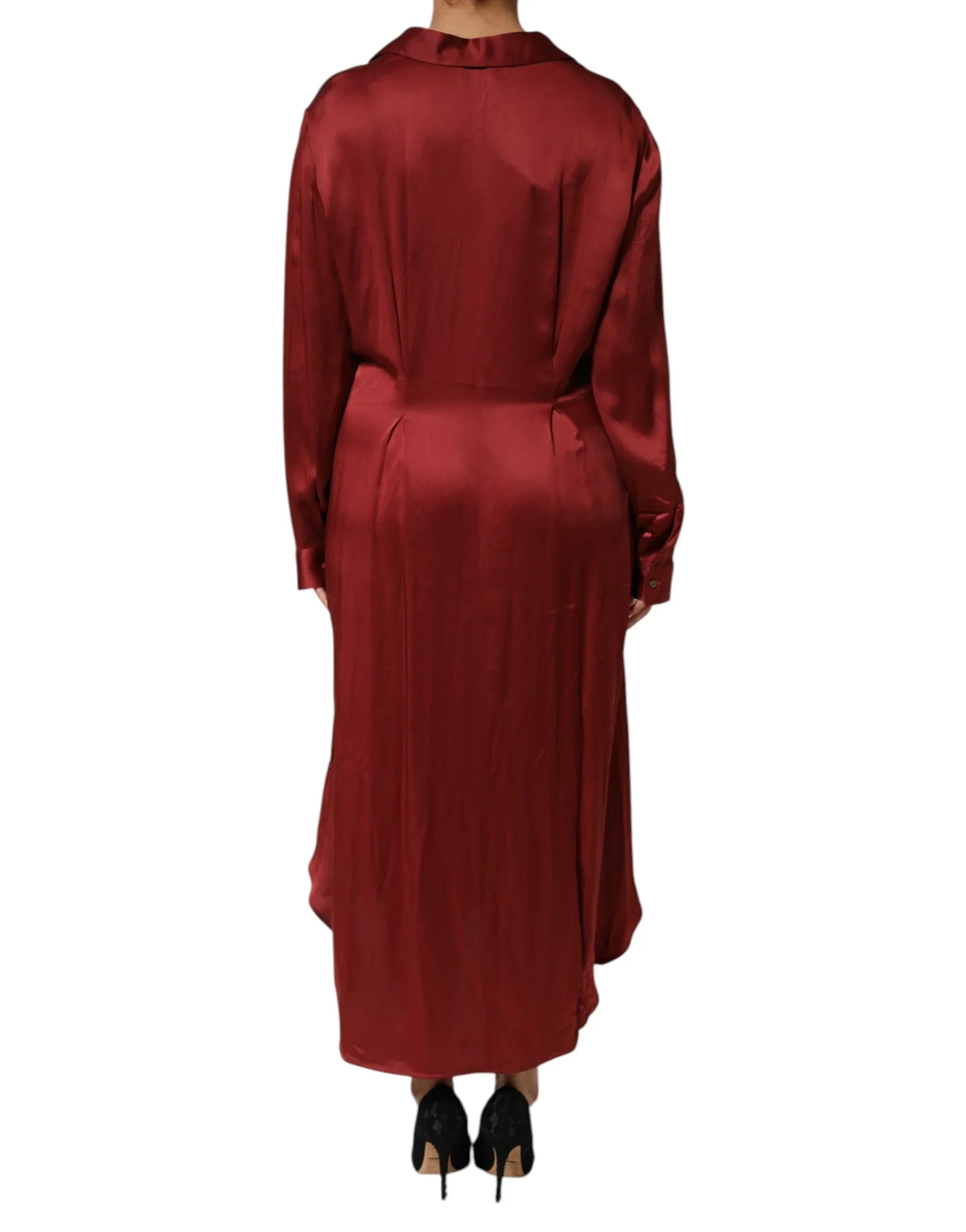 Fabiana Filippi Burgundy Acetate Viscose Satin Long Dress - Zeiniez