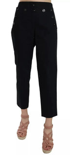 Dolce & Gabbana Black Cropped Front Button Embellished Pants - Zeiniez