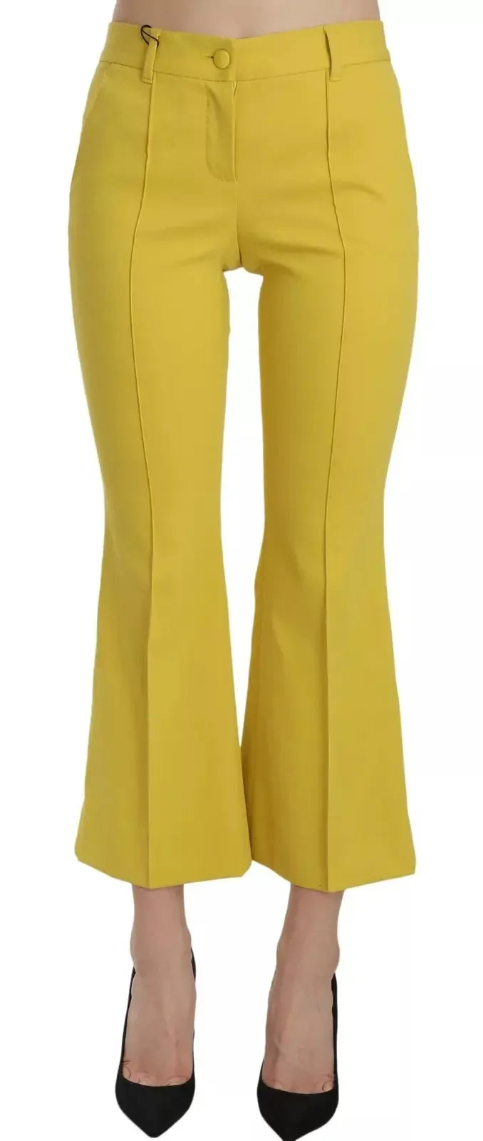 Dolce & Gabbana Yellow Flared Bootcut Capri Cotton Pants - Zeiniez