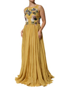 Dolce & Gabbana Yellow Silk Floral Embroidered Maxi Dress - Zeiniez
