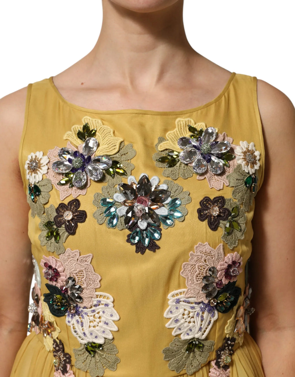Dolce & Gabbana Yellow Silk Floral Embroidered Maxi Dress - Zeiniez