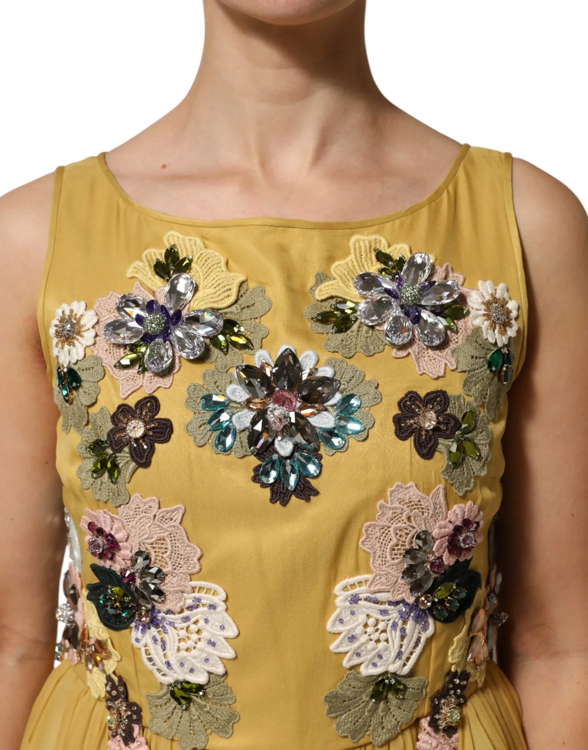 Dolce & Gabbana Yellow Silk Floral Embroidered Maxi Dress - Zeiniez