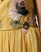 Dolce & Gabbana Yellow Silk Floral Embroidered Maxi Dress - Zeiniez