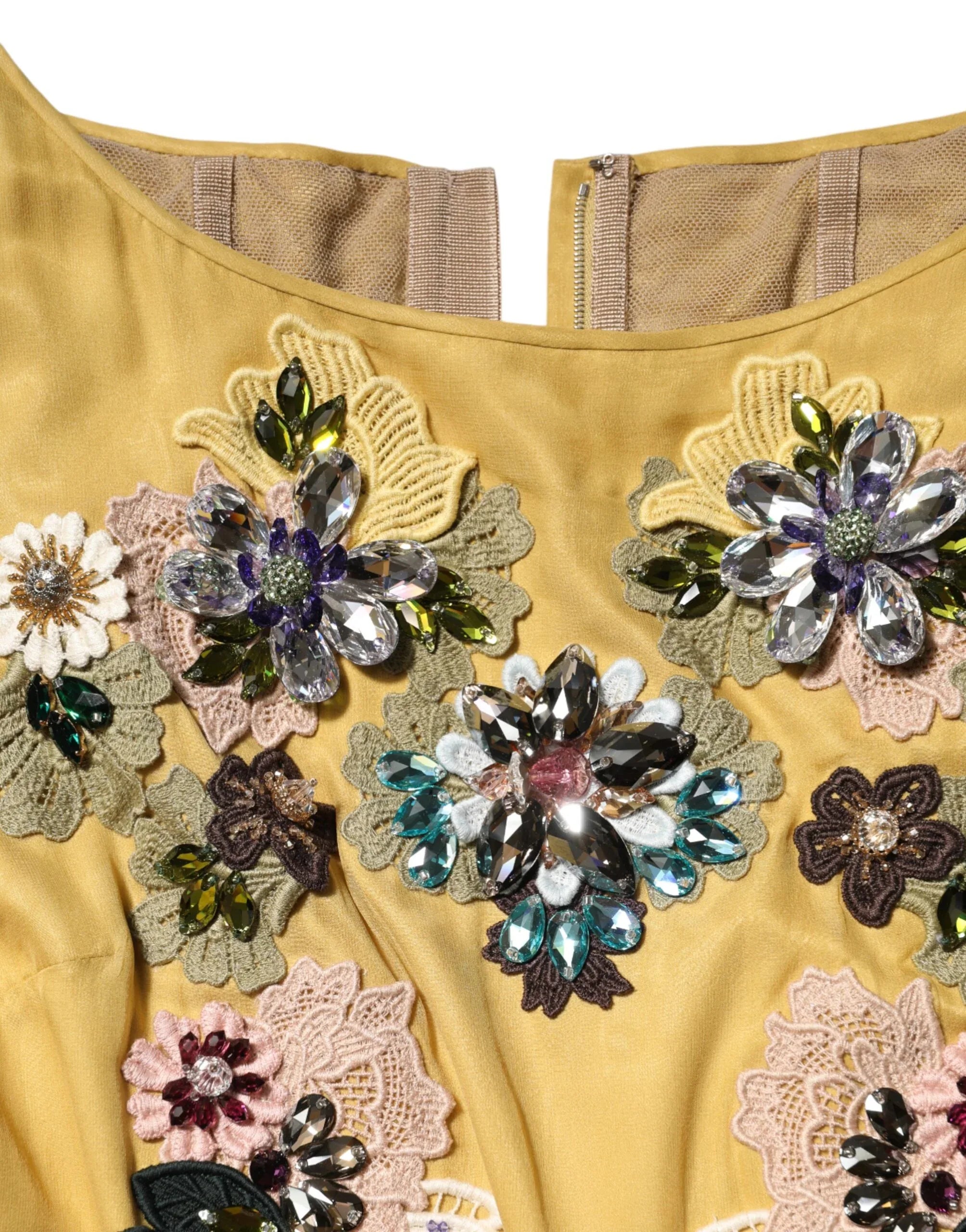 Dolce & Gabbana Yellow Silk Floral Embroidered Maxi Dress - Zeiniez