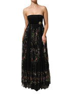 Dolce & Gabbana Black Floral Key Print Crystal Strapless Dress - Zeiniez