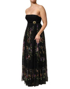 Dolce & Gabbana Black Floral Key Print Crystal Strapless Dress - Zeiniez