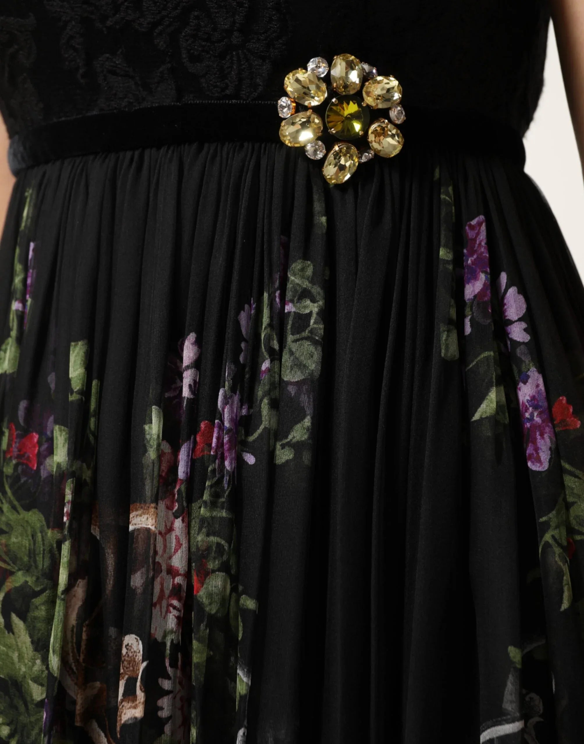 Dolce & Gabbana Black Floral Key Print Crystal Strapless Dress - Zeiniez
