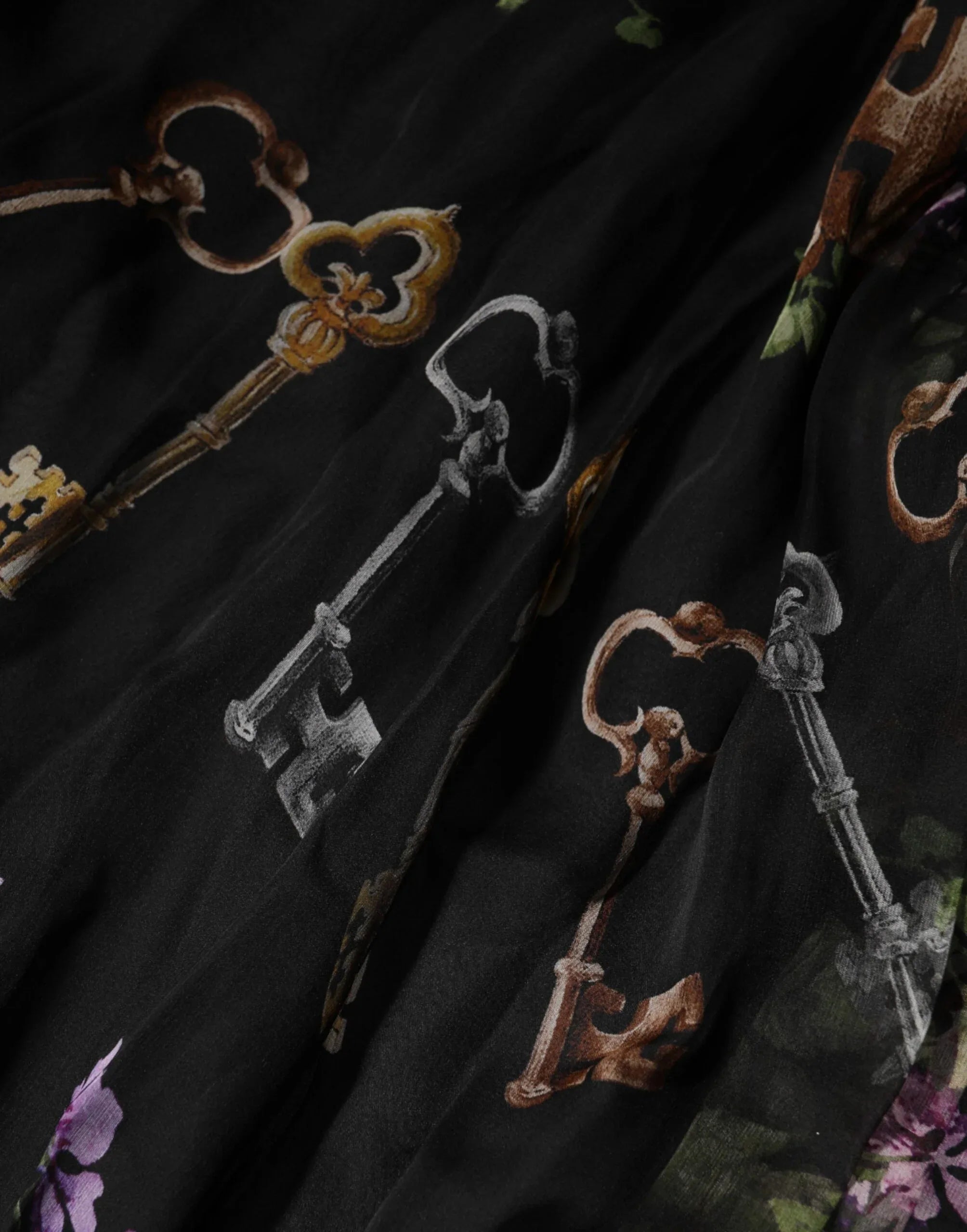 Dolce & Gabbana Black Floral Key Print Crystal Strapless Dress - Zeiniez