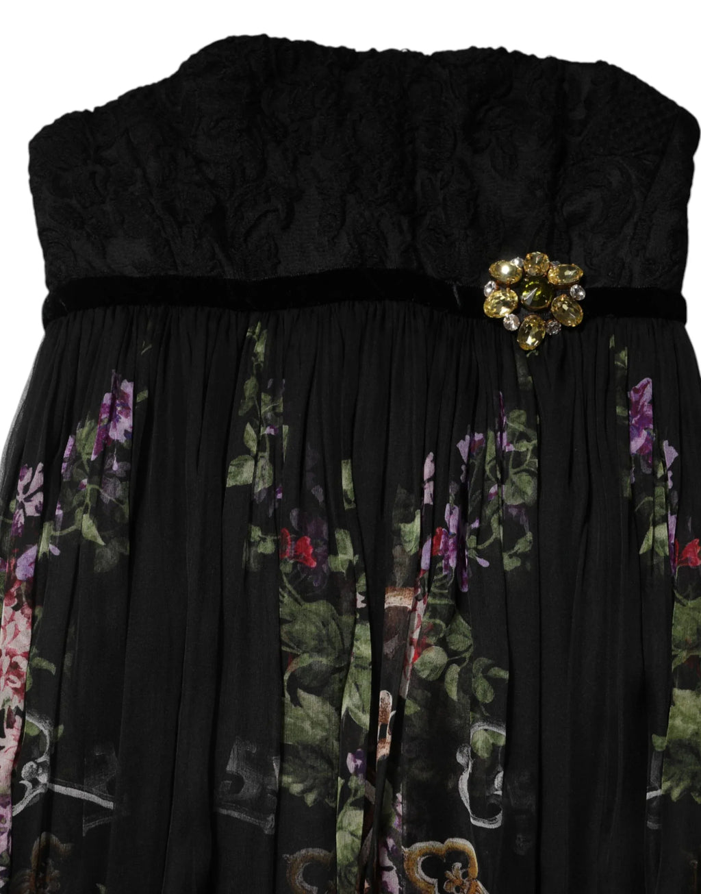 Dolce & Gabbana Black Floral Key Print Crystal Strapless Dress - Zeiniez