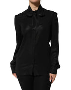Dolce & Gabbana Black Viscose Long Sleeve Tie Neck Blouse Top - Zeiniez