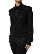 Dolce & Gabbana Black Viscose Long Sleeve Tie Neck Blouse Top - Zeiniez