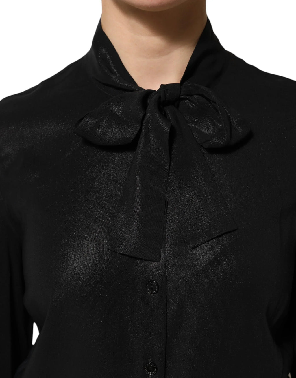 Dolce & Gabbana Black Viscose Long Sleeve Tie Neck Blouse Top - Zeiniez