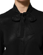 Dolce & Gabbana Black Viscose Long Sleeve Tie Neck Blouse Top - Zeiniez