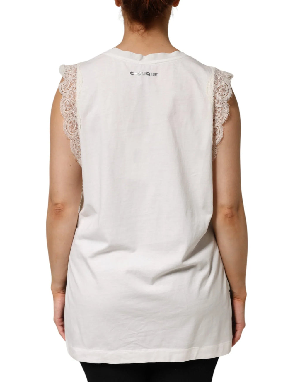 PINKO White Silk Blend Lace Trim Sleeveless V-Neck Women’s Top - Zeiniez