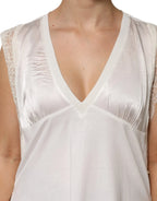 PINKO White Silk Blend Lace Trim Sleeveless V-Neck Women’s Top - Zeiniez