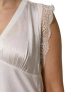 PINKO White Silk Blend Lace Trim Sleeveless V-Neck Women’s Top - Zeiniez