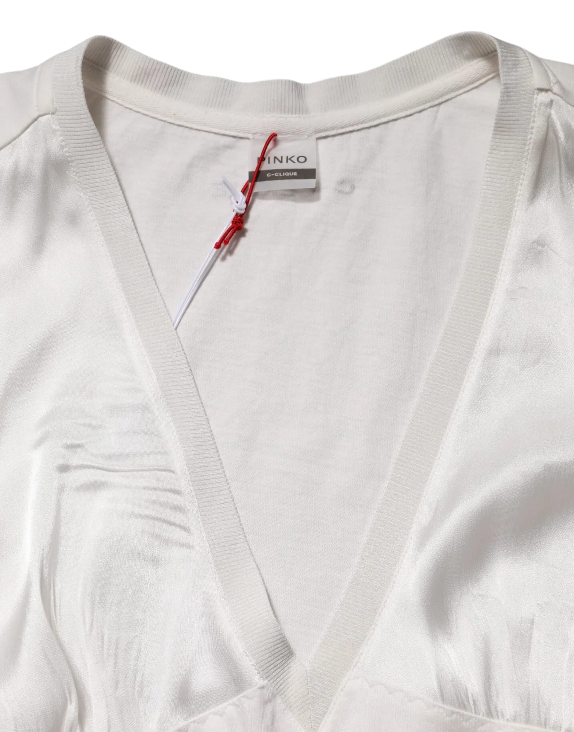 PINKO White Silk Blend Lace Trim Sleeveless V-Neck Women’s Top - Zeiniez