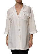 Dolce & Gabbana White Silk Collared 3/4 Sleeves Blouse Top - Zeiniez