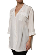 Dolce & Gabbana White Silk Collared 3/4 Sleeves Blouse Top
