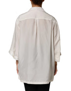Dolce & Gabbana White Silk Collared 3/4 Sleeves Blouse Top - Zeiniez
