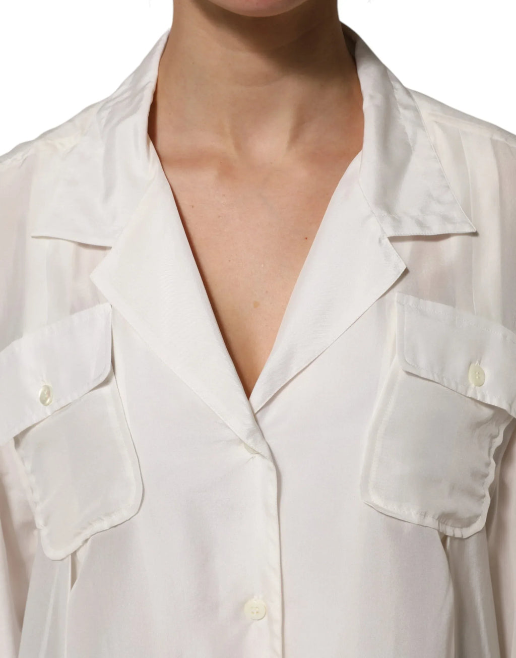 Dolce & Gabbana White Silk Collared 3/4 Sleeves Blouse Top - Zeiniez
