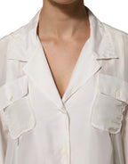 Dolce & Gabbana White Silk Collared 3/4 Sleeves Blouse Top - Zeiniez